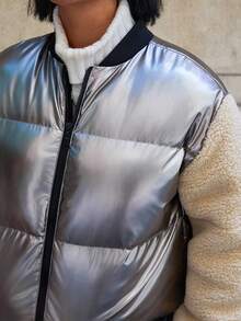 EURMUSE Metallic Puffer Vest, Shiny Down Vest, Cropped Metallic Jacket, Silver Puffer Vest, Glossy Quilted Vest, Metallic Bubble Vest, Shiny Cropped Puffer, Silver Down Vest, Metallic Padded Vest, Glossy Puffer Jacket, Chrome Quilted Vest, Reflective Puffer Vest, Shiny Silver Jacket, Metallic Sleeveless Puffer - Multicolor - View 7