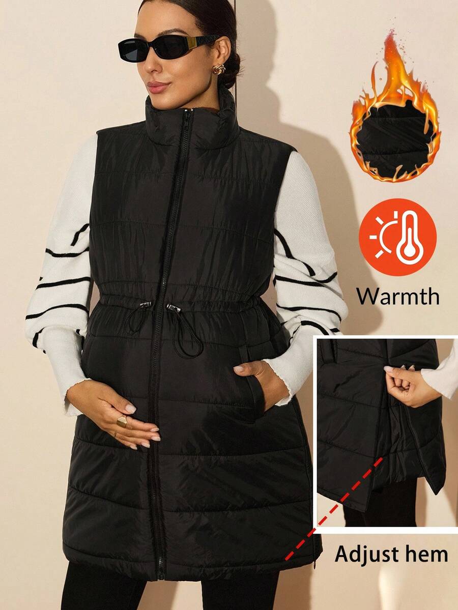 MaterniWear Maternity Work Clothes,Maternity Work Outfits, Maternity Work Coat ,Office,Business Casual Woman MaternityFall Clothes,Autumn Clothes,Maternity Autumn Clothes Casual Drawstring Pocket Padded Vest, Winter Black Vest Women Women Puffer Vest Long Vest Women Maternity Vest Winter Vest Women - Black - View 1