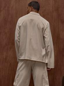 Musero Men Oversized Premium Long Sleeve Enlarged Front Pocket Hidden Button Placket Detailed Shirt /Winter - Apricot - View 2