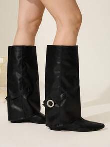 CUCCOO CHICEST Casual Comfortable Flat Simple Knee-High Boots - Black - View 3