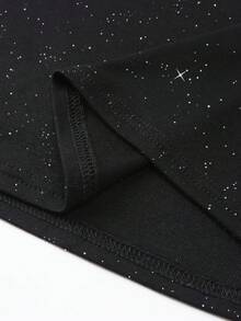 INAWLY 女式修身闪亮亮片装饰加大码T恤 - 黑色 - 查看 7