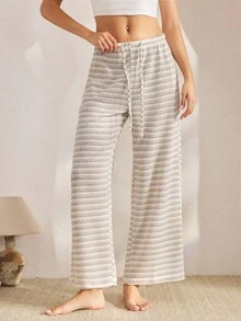Ocili Women's Casual Striped Drawstring Waist Lounge Comfy Pants, Wide Leg Lounge Pants, Summer Pants, Winter - Multicolor - View 1