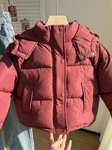 Tween Girl Clothes Burgundy Puffer Jacket Girls Winter Coat Padded Coat Hooded Zip Up Cold Weather - Burgundy - View 5