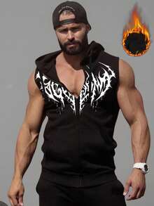 Coreblaze Casual Graphic Print Zip-Up Sleeveless Men Sports Jackets - Black - View 1
