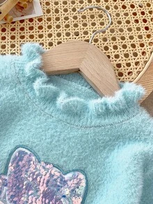 年轻女孩时尚百搭可爱亮片针织毛衣，秋冬 - 藍色 - 查看 5