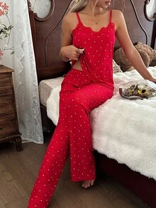 SHEIN ZzzCrew Set de pijamale cu camisol și pantaloni scurți tricotați pentru femei, sexy și potrivit pentru toate anotimpurile