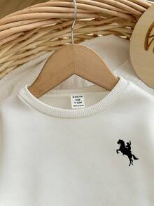 SHEIN 2 件女婴休闲条纹长袖卫衣和裤子套装，秋冬 - 白色 - 查看 3