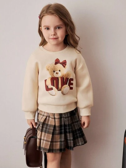 PrepCrw 秋冬少女学院风小熊图案套头衫