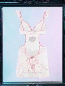 2pcs Sexy Nurse Outfit Set - Apron And Thong Panties - Pink - View 5