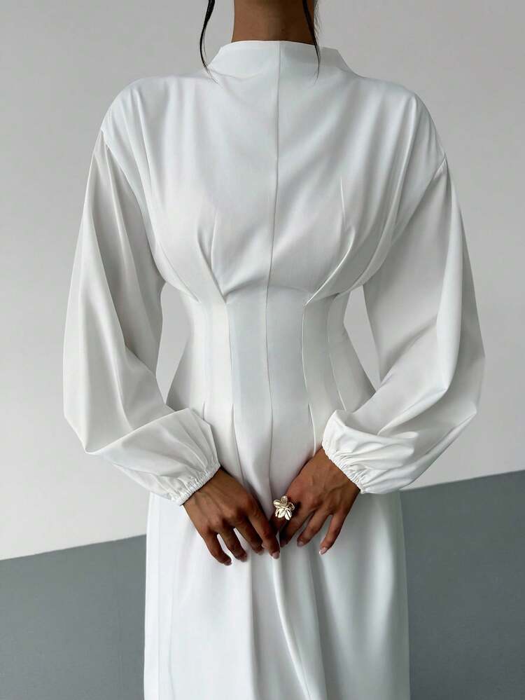 Firerie فستان أنيق أبيض للنساء بياقة عالية ومنطقة الخصر مربوطة ، قصة أكمام فانوس ورفرفة، موديل A-line من النوع الطويل الوسط، مناسب للعمل والمكتب والعطلات والمناسبات الرومانسية، ملائم للربيع والصيف والخريف، فستان تخرج أبيض، فستان فينتاج - أبيض - مشاهدة 8