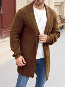 Manfinity Homme Men's Casual Solid Color Long Sleeve Cardigan, Versatile For Autumn/Winter - Bronze - View 6