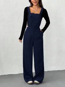 SHEIN EZwear 女式休闲海军蓝连体裤，秋季 - 藏蓝色 - 查看 3