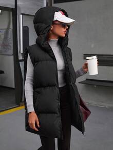 EURMUSE Women's Solid Puffer Vest Winter Coat - Black - View 3