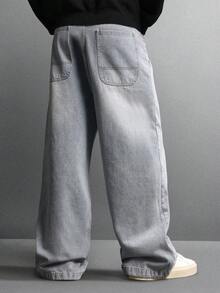 Quần jeans ống rộng cực chất liệu cotton SUMWON, kiểu dáng vintage, dáng suông thoải mái, thời trang đường phố, cạp cao, bộ sưu tập thu đông, màu trơn. - Màu xanh lam - Xem 2