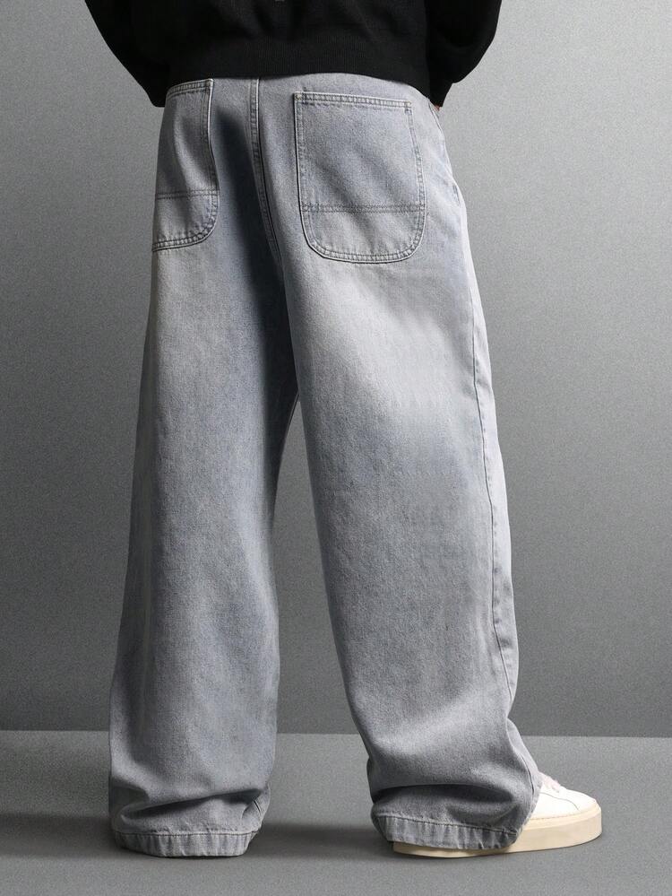 Baggy-Jeans aus Denim mit weitem Bein und tiefem Schritt