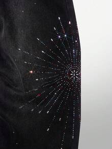 NEON BLANC Men's Rhinestone Embellished Pocket Wide Leg Loose Casual Jeans, Grunge