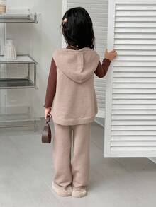 DAZY 2pcs Young Girl Girls Hooded Sweater Vest + Fleece Pants Set, Autumn