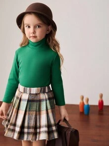 PrepCrw Young Girls' School Style Collared Long Sleeve T-Shirt And Plaid Skirt Set - Multicolor - View 7