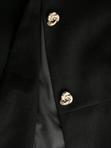 Revavyn Áo khoác Blazer tay dài dáng rộng cổ tròn khóa kim loại màu trơn thanh lịch tối giản sang trọng cổ điển đa năng dành cho nữ đi làm - màu đen - Xem 7