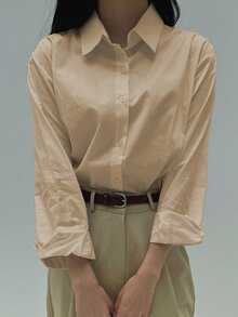 DAZY Camisa de manga larga de unicolor versátil y casual para otoño