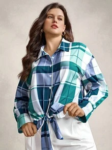 Zelara Chemise à manches longues avec nœud tricoté aux poignets pour femmes grandes tailles, style "Old Money", pour l'été, les années 90, les vacances de printemps, le style Ibiza, le style bohème de plage "Old Money", chemise boutonnée pour les festivals rave - Vert - Voir 5