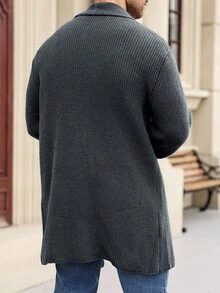 Manfinity Homme 男士休闲纯色长袖开衫，秋冬季百搭单品 - 深灰色 - 查看 2
