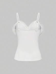 ROMWE J-Fashion Áo hai dây giả lông có thể tháo rời Y2K Abby Himekaji dành cho nữ, thích hợp cho mùa đông. - trắng - Xem 4