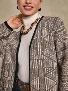Bóhologie Geometrisch gemusterte Jacke mit schwarzem Saum, leichte Strickware, elegante und vielseitige Westernkleidung - Verschiedenfarbig - Übersicht 4