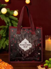 HARRY POTTER X SHEIN 1个印有活点地图图案的保温午餐包，可保温或保冷，大容量野餐包，可装午餐盒和饮料，适合野餐、露营、旅行、居家使用、家庭、学生、魔术表演、圣诞节、送礼等场合。 - 棕色 - 查看 2