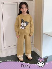 DAZY HELLO KITTY AND FRIENDS | SHEIN 少女可爱卡通图案圆领长袖毛衣针织裤套装秋冬 - 黃色 - 查看 3