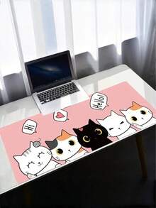 SHEIN 1 件可爱猫咪鼠标垫粉色卡通大号桌垫办公桌配件带缝边防滑 XL 鼠标垫橡胶底座桌垫 35.4x15.7 英寸适用于家庭办公室礼物送给女士返校 - 彩色 - 查看 5