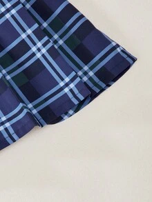 SHEIN Explorewe 2pcs Set Vintage Academic Style Plaid Pattern T-Shirt With Pleated Skirt, Suitable For Girls, Summer School & Casual Wear