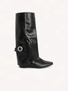 CUCCOO CHICEST Casual Comfortable Flat Simple Knee-High Boots - Black - View 6