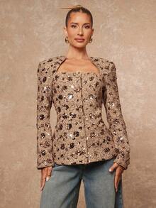 Lumalex Blazer femme à manches longues avec taille cintrée, col carré, imprimé léopard ou guépard. Top élégant pour femme, robe élégante et glamour pour les fêtes, les soirées, les mariages, les vacances, les festivals et les occasions spéciales en automne et en hiver. - Kaki - Voir 7