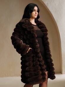 Anewsta New Autumn/Winter Faux Fur Long Coat, Fashionable Faux Rabbit Fur Outerwear For Women