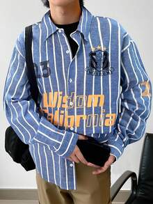 Manfinity Sporsity Casual Loose Fit Long Sleeve Button-Up Shirt For Men, For Fall