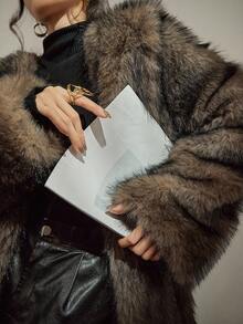 DAZY Women's Hooded Long Faux Fur Coat, Autumn/Winter - Brown - View 4