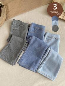 LMoss Kids LMoss 3件套女婴针织纯色休闲套装，秋冬款