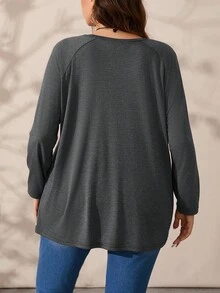 EMERY ROSE Plus Size Round Neck Long Sleeve Casual Loose Soft Appealing Winter T-Shirt,Fall Clothes - Dark Grey - View 2