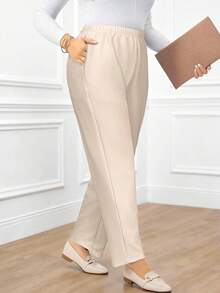 EMERY ROSE Pantalones largos negros casuales y diarios con bolsillos para mujer de talla grande - Albaricoque - Ver 5