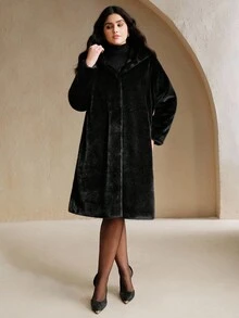 Anewsta New Autumn/Winter Faux Fur Long Coat, Minimalist & Fashionable Design For Women - Black - View 6