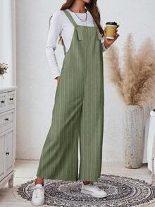 SHEIN LUNE Women's Casual Daily Pocket Loose Jumpsuit, Retro, Countryside - Army Green - View 7