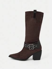 Styleloop Women's Casual Fashion Sexy Chunky Heel Pointed Toe Western Boots, Core - Brown - View 5
