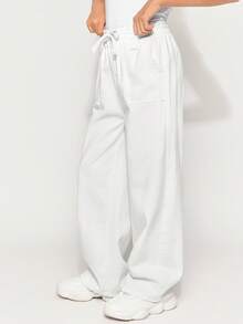 Radiana Tween 女童夏季休闲抽绳腰阔腿牛仔裤，带贴袋，女童夏装套装 - 白色 - 查看 3