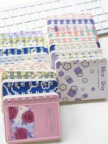 SHEIN Set de 4 cuadernos espirales con adornos florales, mini diarios de bolsillo tamaño A7, portátiles para la oficina - Multicolor - Ver 2