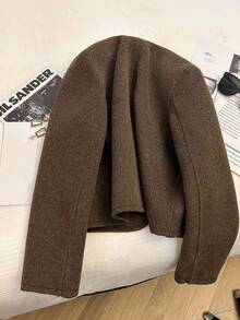 Franclia Fashionable French Exquisite Outing Short Coffee Color Round Neck Long Sleeve Coffee Color Short Coat Ladies Autumn And Winter Woolen Coat Ladies Winter Wear Fashionable Ladies Coat