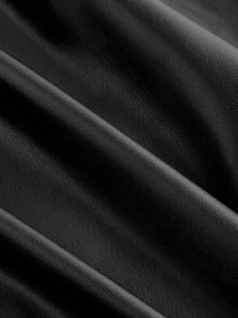 SHEIN MOD 大码黑色复古宫廷风女式PU吊带裙 - 黑色 - 查看 5