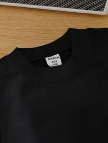 SHEIN Baby Boy Casual Solid Color T-Shirt And Loose Pocket Overall Pants Set, Suitable For Autumn - Black - View 4