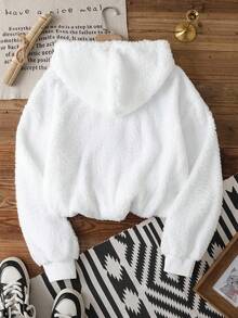 SHEIN Essnce Áo khoác nỉ hai mặt có khóa kéo, kiểu dáng tối giản, thêu chữ tiếng Anh, thích hợp cho mùa thu/đông, áo khoác nỉ có khóa kéo dành cho nữ. - Nhiều màu - Xem 5