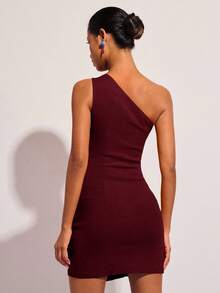 COSMINA Women's Elegant Solid Color Sleeveless Mini Dress, Summer - Burgundy - View 2
